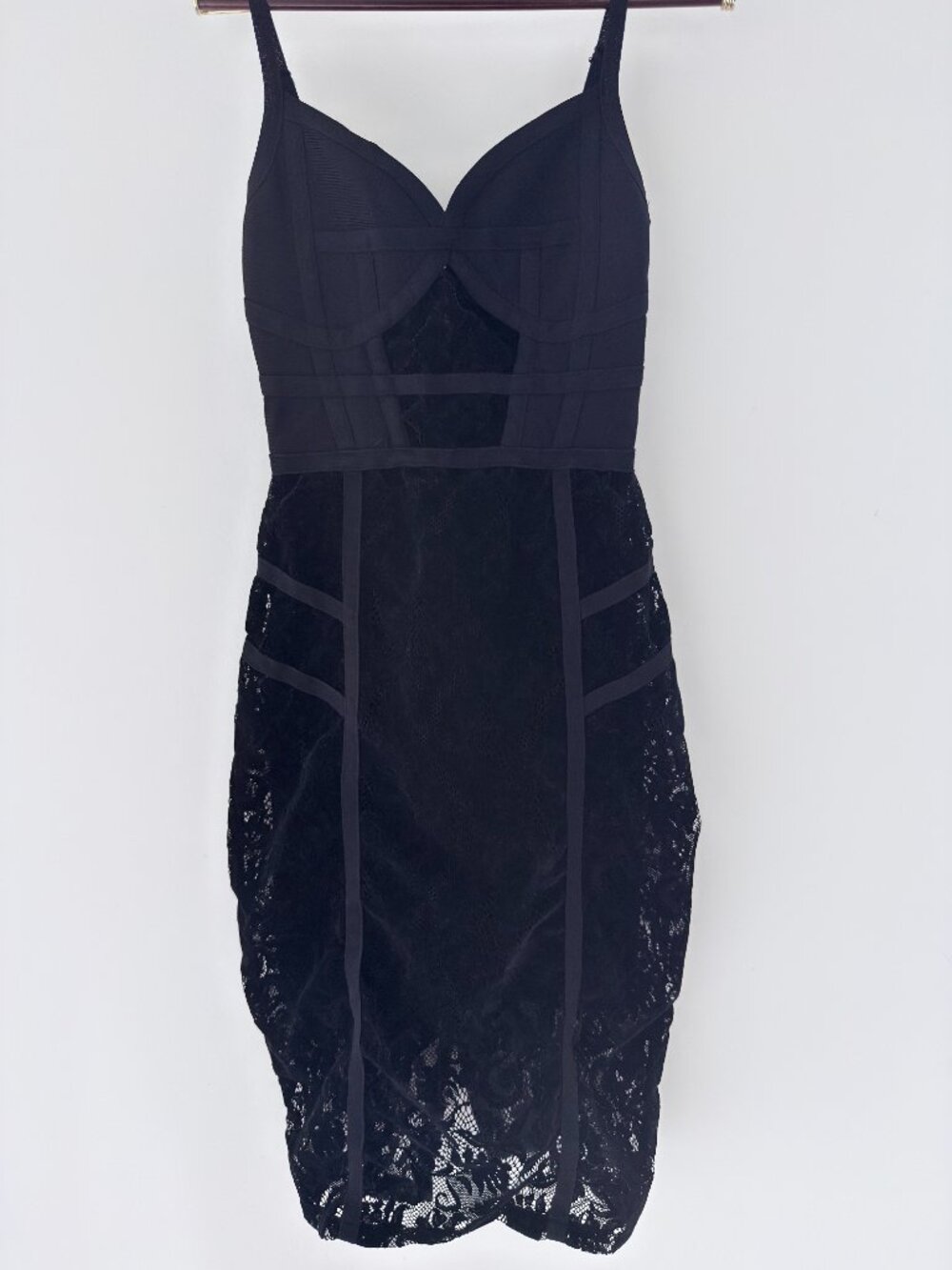 bebe Black Lace Corset Bandage Midi Dress S
